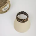 Leopard print open top straw sun hat with beige woven brim for summer beach vacations - M (56-58cm) / Beige