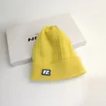 Bright yellow cable knit beanie with a stylish VE. logo patch and rolled cuff design - M (56-58cm) / Yellow