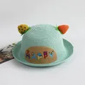 Mintgrüner Kinder-Strohhut mit süßer Erdbeere und Tier-Happy-Patch für den Sommer - 52cm / Hellgrün-Frucht HAPPY