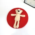 Rote Kinder-Baskenmütze aus Wolle mit süßer cremefarbener Teddybär-Verzierung - S Kinder (48-53cm) / Rot