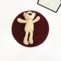 Burgunderfarbene Baskenmütze aus Wolle mit süßem beigem Teddybären für Kinder - Burgunderrot
