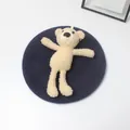 Dunkelblaue Wollbaskenmütze für Kinder mit süßem Teddybär-Detail oben - Marineblau