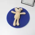 Dunkelblaue Kinder-Baskenmütze aus Wolle mit süßer beiger Teddybär-Applikation - Königsblau