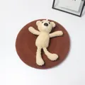 Dunkelbraune Kinder Baskenmütze aus Wollfilz mit süßem cremefarbenem Teddybär - Karamellbraun