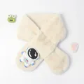 Plush faux fur scarf for kids featuring a cute astronaut patch in cream white color - Astronaut Style / Apricot / 75*10cm