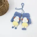 Blue children's fleece-lined mittens with cartoon sheep design and anti-lost neck string - Size S (2-6 Years) / Dark Blue