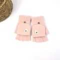 Pink knitted fingerless gloves with a flip top and cute avocado embroidery detail - Light Pink