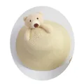 Kids' beige straw sun hat featuring a cute 3D cream plush bear doll decoration - Wide Brim Single Hat / Beige