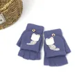 Lila paarse wanten met flip-top, schattig kattenontwerp en houten knoopsluiting - Eén Maat (12 Jaar en Ouder) / Marineblauw