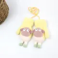 Bright yellow knitted toddler mittens with cute sheep design and anti-lost neck string - Size S (2-6 Years) / Yellow
