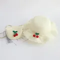 Set cappello di paglia e borsa a tracolla per bambini crema con decoro a ciliegia - Solo Borsa / 12x14cm / Ciliegia in Maglia - Bianco Crema