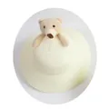 Creamy white children's straw sun hat with cute plush 3D bear decoration on top - Wide Brim Single Hat / Cream