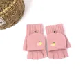 Pink knitted fingerless gloves with lemon embroidery and practical flip top cover - Dusty Rose