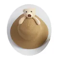 Toddler sun straw hat with cute beige plush bear detail in light brown woven finish - Wide Brim Single Hat / Khaki