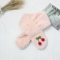 Écharpe douce en peluche rose pour enfants avec décoration de cerises rouges - Taille unique / Rose Coréen