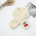 Écharpe en peluche beige pour enfant avec broderie cerise 3D et fausse fourrure douce - Taille unique / Abricot Beige