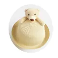 Kids beige straw sun hat featuring a cute 3D plush teddy bear decoration for toddlers - Rolled Brim Hat Only / Beige