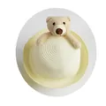 Children beige straw sun hat featuring a cute plush bear decoration on top - Rolled Brim Hat Only / Cream