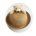 Kids woven straw sun hat in natural brown with cute plush teddy bear decoration - Rolled Brim Hat Only / Khaki