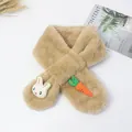 Sciarpa di peluche kaki per bambini con coniglio e carota e chiusura a incrocio calda - 1-12 Anni / Cachi
