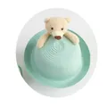 Kids mint green straw sun hat featuring a cute plush bear decoration and curved brim - Rolled Brim Hat Only / Light Blue