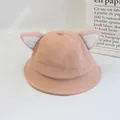 Detailansicht eines rosa Kord-Fischerhuts mit süßen 3D-Katzenohren für Kinder und Kleinkinder - S / Rosa