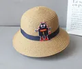 Cappello di paglia per bambini beige con nastro blu e toppa a forma di robot - Cachi-Robot