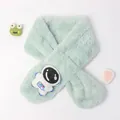 Plush mint green kids scarf with astronaut patch and soft faux fur crossed design - Astronaut Style / Mint Green / 75*10cm