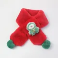 Detail of red plush Christmas scarf for kids with snowman doll and green pom-poms - Cedar - Red