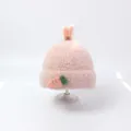 Pink faux mink fur baby beanie with cute rabbit ears and a plush carrot decoration - Pink