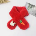 Écharpe d'hiver rouge en peluche pour enfants avec décor de lapin et carotte 3D - 1-12 Ans / Rouge