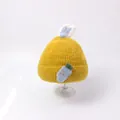 Yellow faux mink fur baby hat with cute blue ears and a carrot patch decoration - Yellow