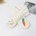 Écharpe croisée en peluche blanc crème pour enfants avec motif lapin et carotte - 1-12 Ans / Blanc Cassé