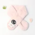 Sciarpa di peluche rosa per bambini con simpatica toppa da astronauta in finta pelliccia - Stile astronauta / Rosa Coreano