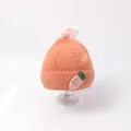 Cute orange plush rabbit hat with carrot patch and white pompoms for baby girls and boys - Orange