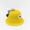 Sombrero de paja amarillo para niños con ojos de dinosaurio y puntas de colores - S Niños (49-52cm Ajustable) / Amarillo