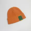 Oranje geribde gebreide muts voor peuters met groene smiley-patch en 1250-borduurwerk - Eén Maat (48-52cm) / Oranje