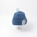 Blaue Strickmütze für Babys mit Hasenohren und Karotten-Aufnäher für den Herbst - Blau