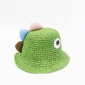 Sombrero de paja verde para niños estilo dinosaurio con crestas 3D de colores - S Niños (49-52cm Ajustable) / Verde