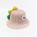 Sombrero de paja rosa para niños con aletas de dinosaurio y detalles decorativos - S Niños (49-52cm Ajustable) / Rosa Claro