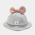 Polka dot baby sun hat with pink bow and small bear patch in off-white cotton - 1-3 Years (48-50cm) / Light Gray
