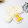 Écharpe en peluche blanc crème pour tout-petits avec un mignon ornement de chat jaune - Beige