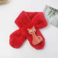 Écharpe rouge pelucheuse pour enfants avec décoration de chat mignon et broderie d'étoile - Rouge