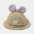 Khaki polka dot baby sun hat with grey bow and cartoon bear badge for toddler - 1-3 Years (48-50cm) / Light Coffee