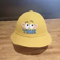 Gelber Fischerhut für Kinder aus Baumwolle mit Stickerei und 'GOOD TIME' Schriftzug - S / Gelb