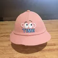 Rosa Fischerhut aus Baumwolle für Kinder mit GOOD TIME Stickerei und lustigen Augen - S / Rosa