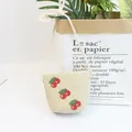 Kids handmade beige straw crossbody bag with embroidered cherry detail for summer - Size S (52cm) / Single Bag / 12x14cm / Beige