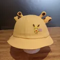 Yellow cotton bucket hat for kids with cute 3D deer ears and cartoon animal design - One Size / Yellow