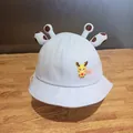Cute light blue cotton sun hat for children featuring 3D deer antlers and fawn badge - One Size / Blue