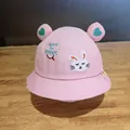 Pink toddler bucket hat with heart embroidery and rabbit design for girls and boys - Toddler One Size / Pink